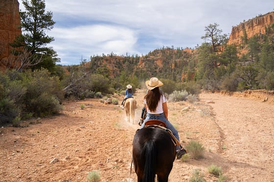 pexels-photo-26077644 Two women on horseback exploring scenic trails in Bryce Canyon, Utah.